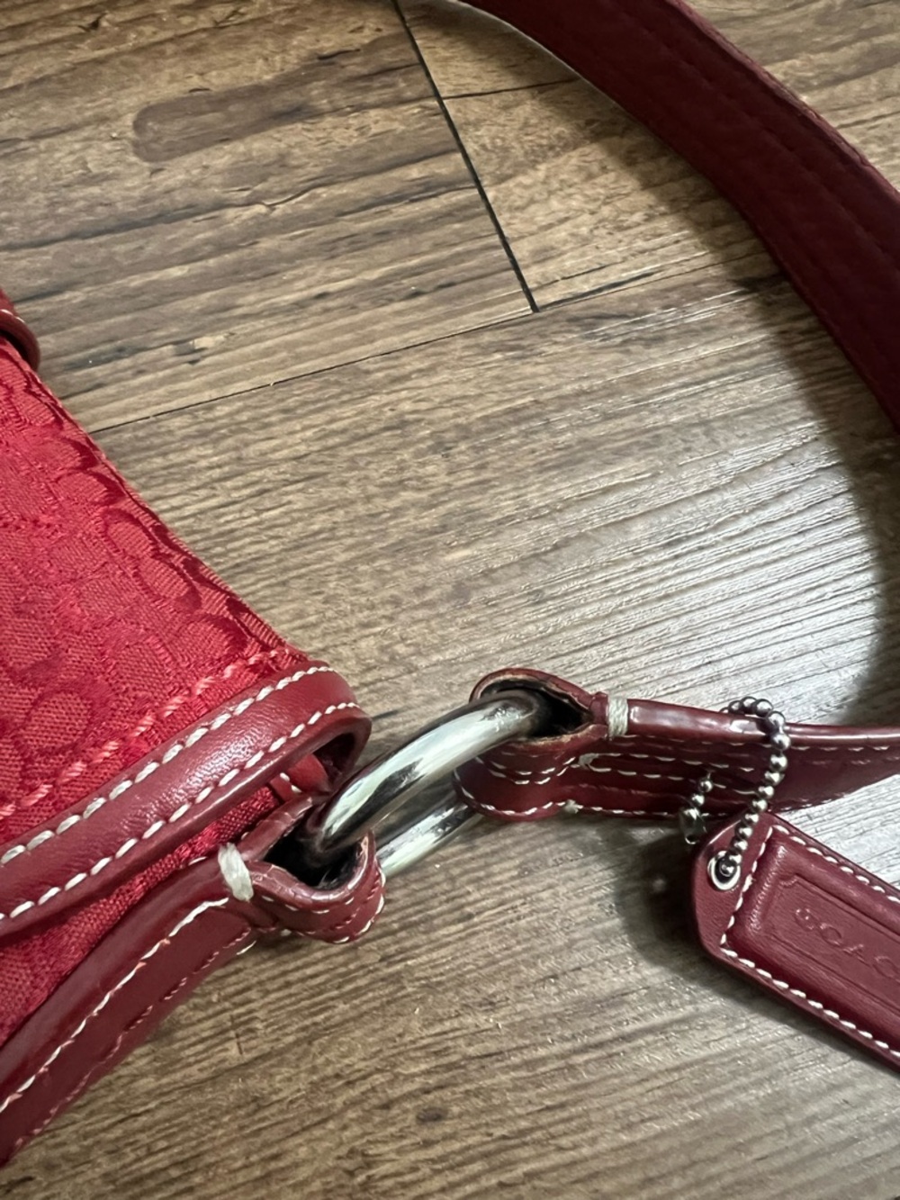 Coach SoHo Red Signature Canvas & Leather Shoulder Bag with Buckle Accent - Picture 14 of 16